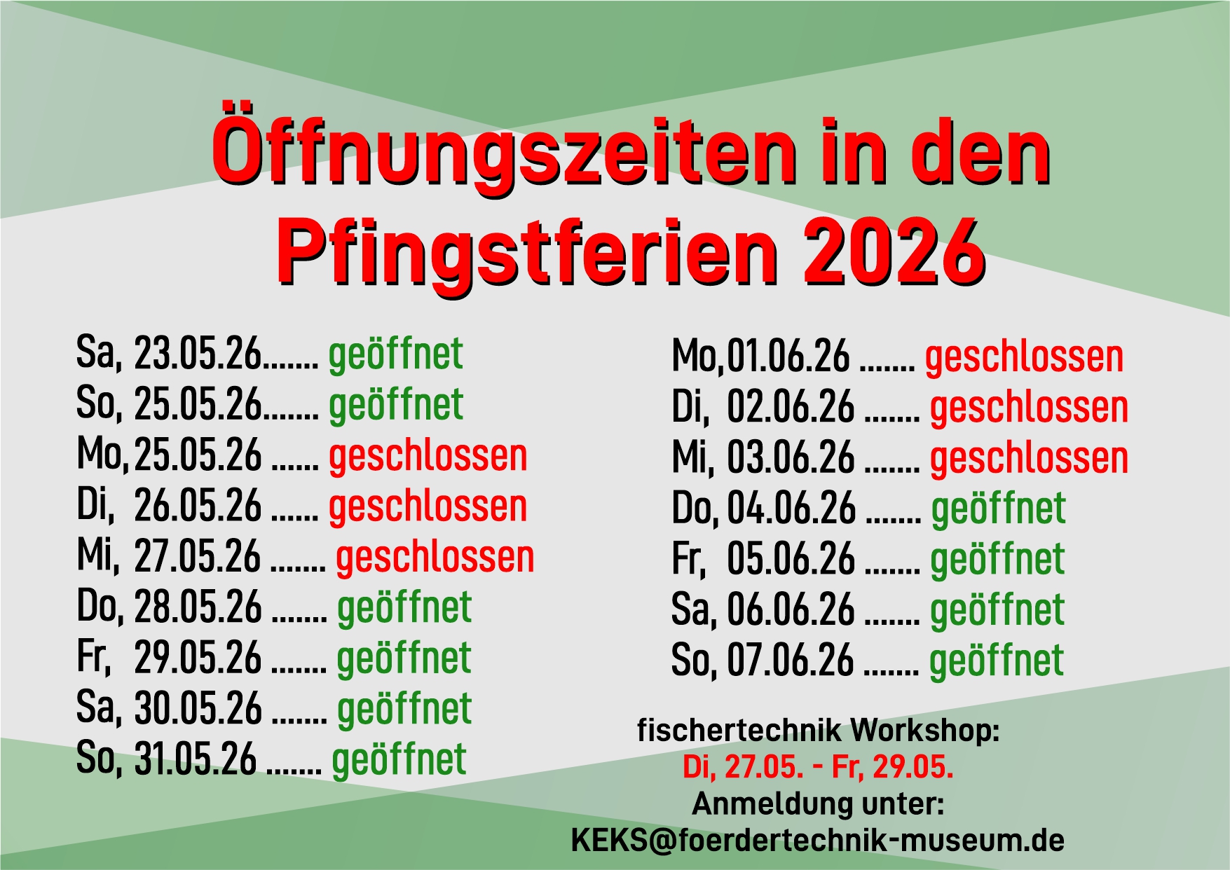 Öffnungszeiten Pfingsten 2026